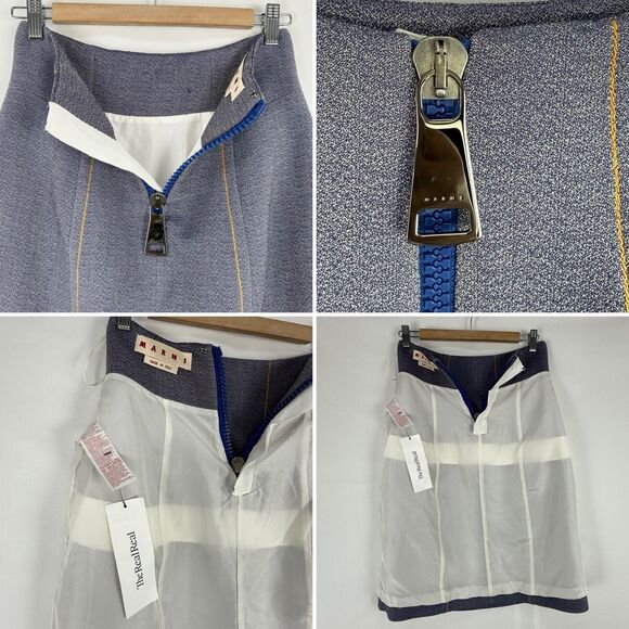 Marni Made in Italy Blue A-Line Skirt Size 36, USA 0 Contrast Stitch Zip Back - Picture 11 of 16